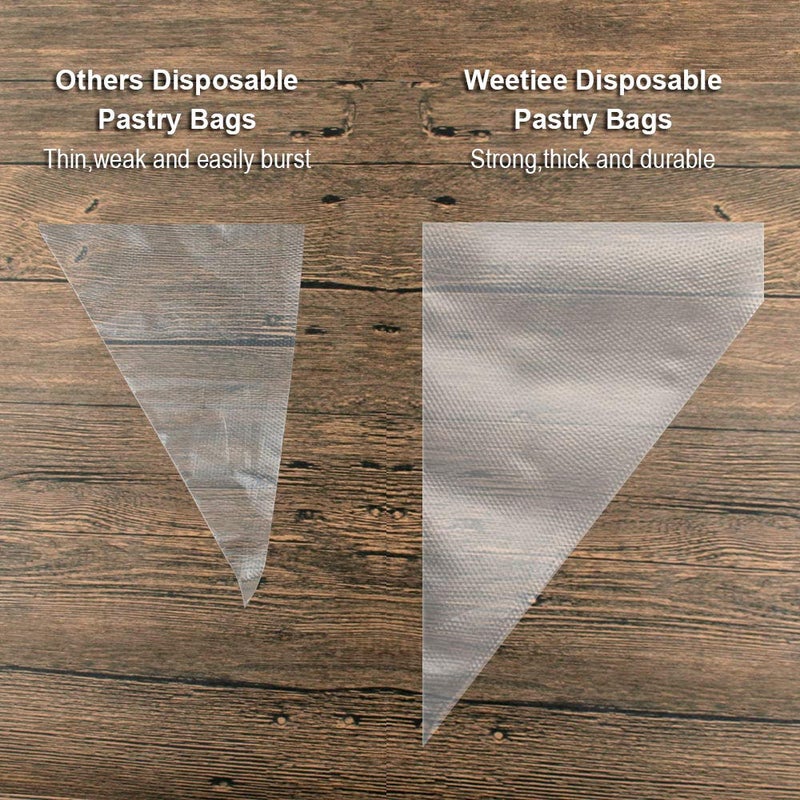 Weetiee Pastry Bag - 100 Pieces 16 Inch [Extra Thick] Disposable Piping Bags Set with 8 decorating tips, 1 coupler and 3 Bag Ties for Cake Decorating Royal Frosting - Image 3